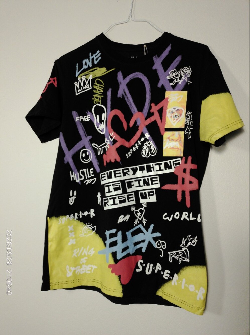 Bleecker & Mercer Rick Style Graffiti Streetwear Graphic T-Shirt Black Large